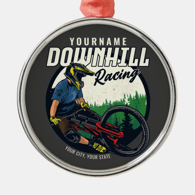 Personalised Downhill Racing Mountain Bike Trail  Metal Tree Decoration (Front)