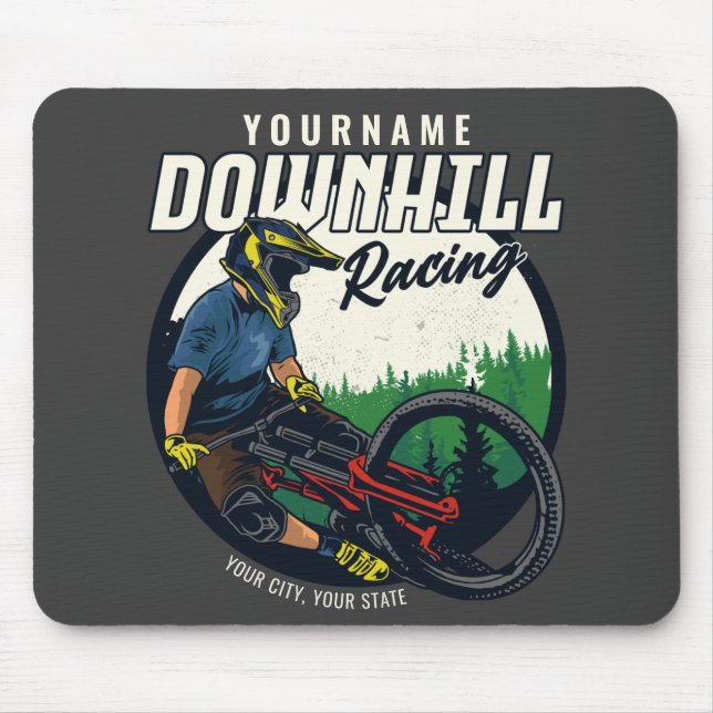 Personalised Downhill Racing Mountain Bike Trail   Mouse Mat (Front)
