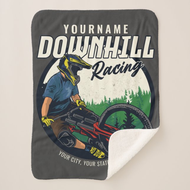 Personalised Downhill Racing Mountain Bike Trail   Sherpa Blanket (Front)