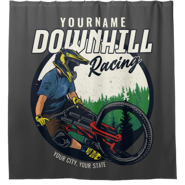 Personalised Downhill Racing Mountain Bike Trail Shower Curtain (Front)