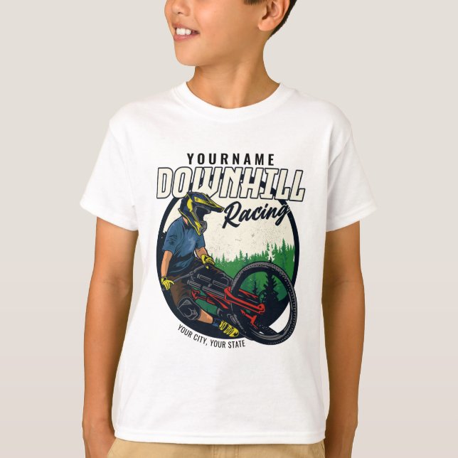 Personalised Downhill Racing Mountain Bike Trail   T-Shirt (Front)