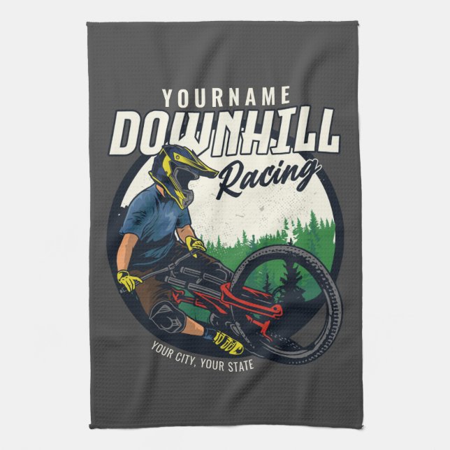 Personalised Downhill Racing Mountain Bike Trail   Tea Towel (Vertical)