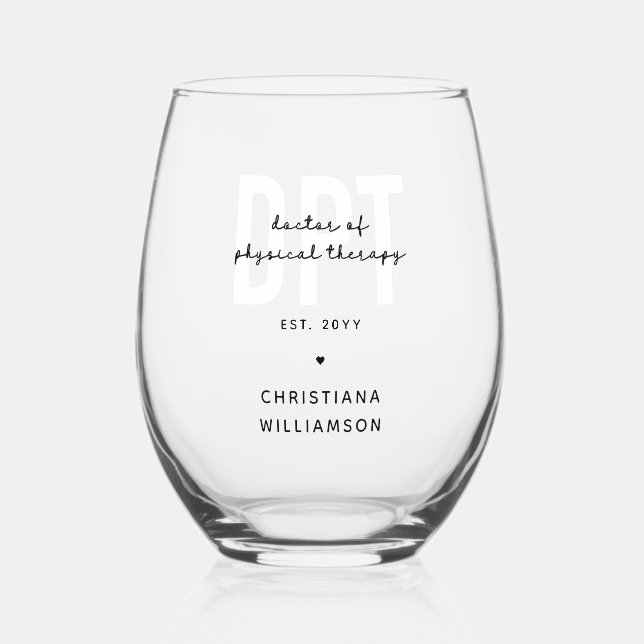 Personalised DPT Doctor of Physical Therapy Stemless Wine Glass (Front)