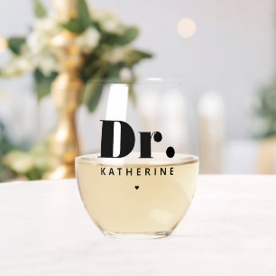 Personalised Dr Bold Typography Doctor Graduation Stemless Wine Glass