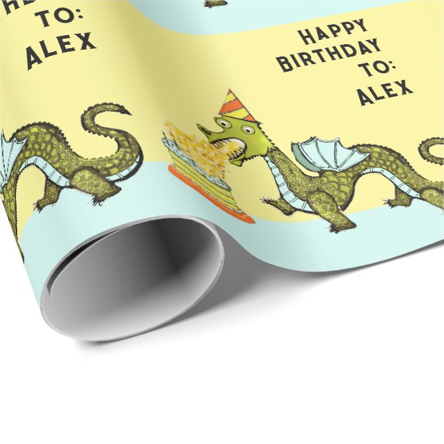 Personalised Dragon Birthday Gift Wrapping Paper (Roll Corner)