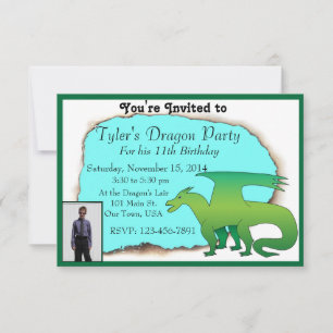 Personalised Dragon Birthday Party Invite w/ photo