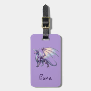 Personalised Dragon Custom Name Purple Gold Luggage Tag