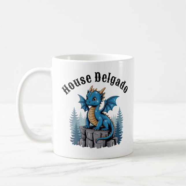 Personalised Dragon House Name Fantasy, DnD RPG Coffee Mug (Left)