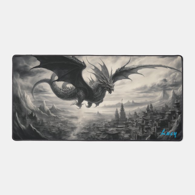Personalised Dragon over Chinese City Desk Mat (Front)