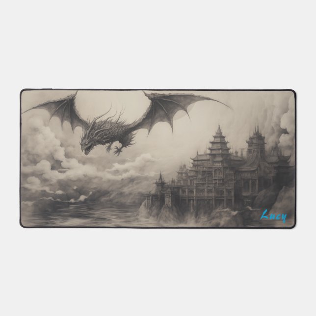 Personalised Dragon over Chinese City Desk Mat (Front)