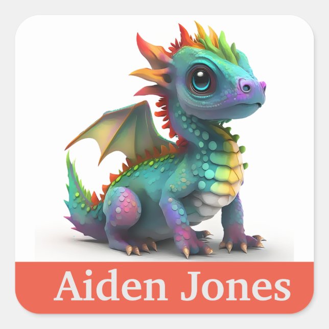Personalised dragon stickers colourful (Front)