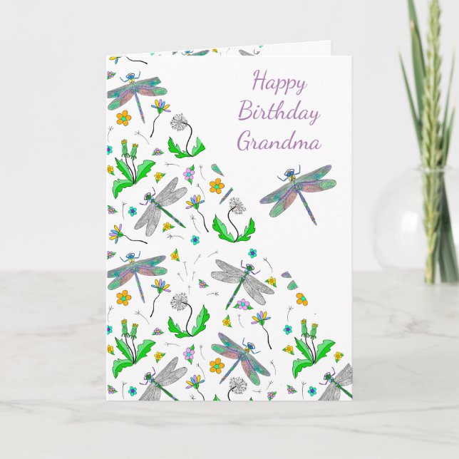 Personalised Dragonflies and Dandelions Birthday   Card (Front)