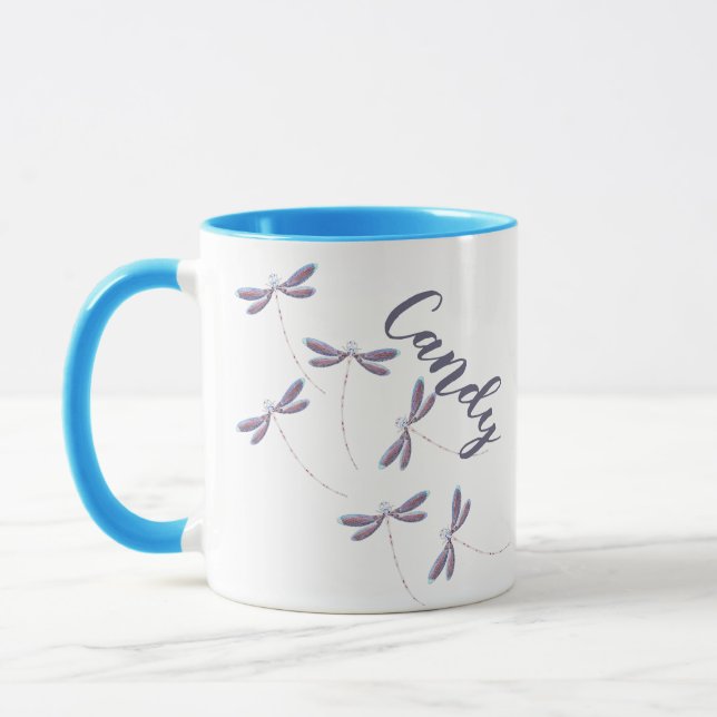 Personalised Dragonflies in flight Mug (Left)