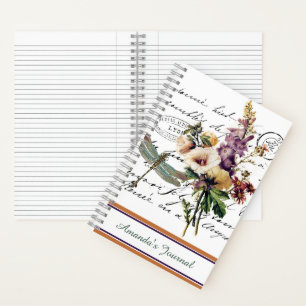 Personalised Dragonfly and flowers journal