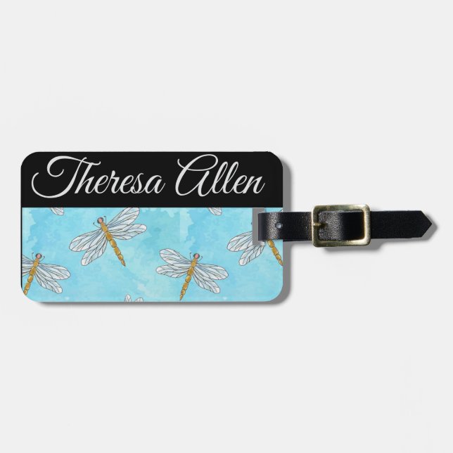 Personalised dragonfly baggage tag (Front Horizontal)