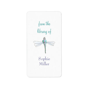 Personalised dragonfly bookplate sticker - vertica