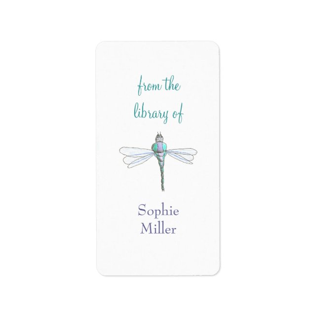 Personalised dragonfly bookplate sticker - vertica (Front)