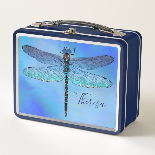 Personalised Dragonfly Navy Lunch Box (Front)