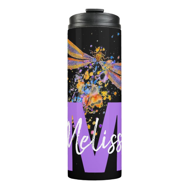Personalised Dragonfly splatter Thermal Tumbler (Front)