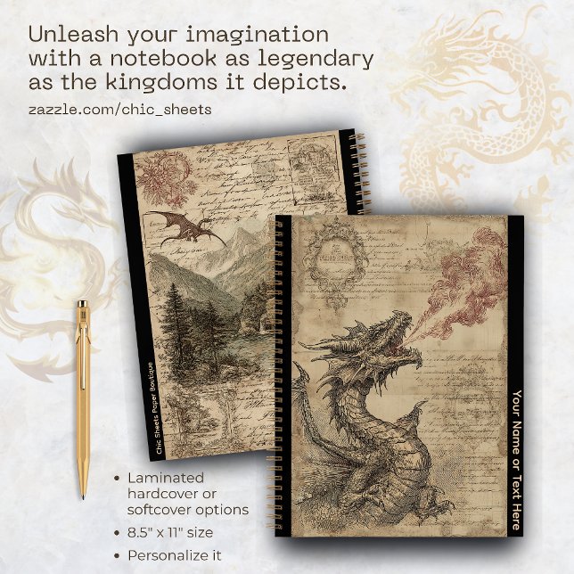 Personalised Dragons and Mediaeval Design 8.5"x11" Notebook (Creator Uploaded)