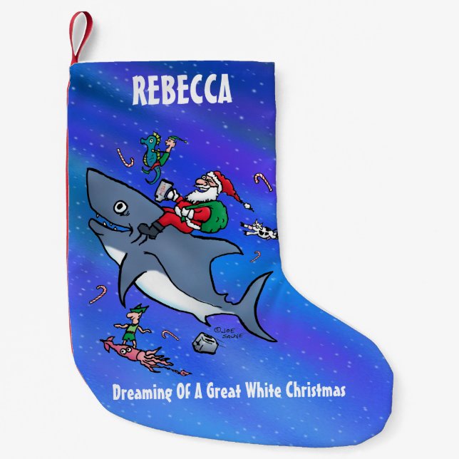 Personalised Dreaming of Great White Xmas Small Christmas Stocking (Front)