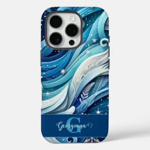 Personalised Dreamy Blue and Frosty Winter Swirls iPhone 16 Pro Case