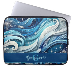 Personalised Dreamy Blue and Frosty Winter Swirls Laptop Sleeve