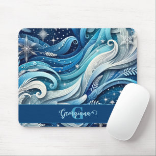 Personalised Dreamy Blue and Frosty Winter Swirls Mouse Mat
