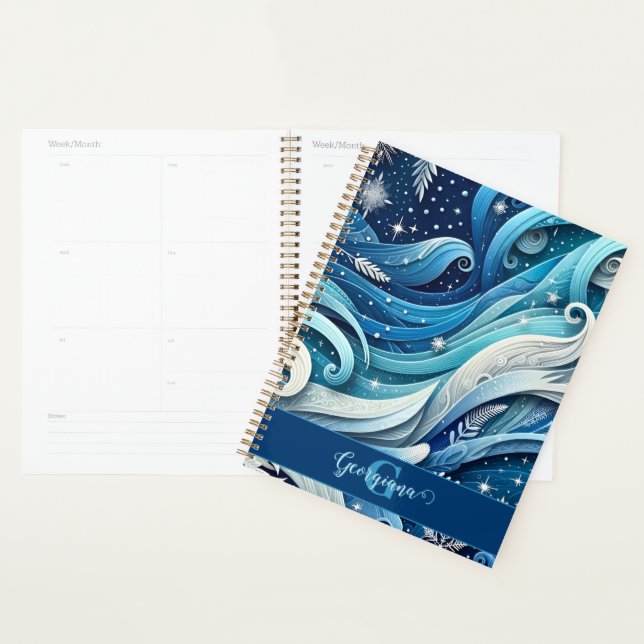 Personalised Dreamy Blue and Frosty Winter Swirls Planner (Display)