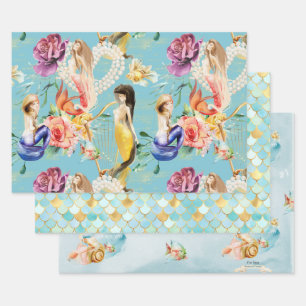 Personalised Dreamy Mermaid & Mermaid scales  Wrapping Paper Sheet