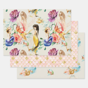Personalised Dreamy Mermaid & Mermaid scales Wrapping Paper Sheet