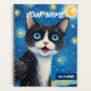 Personalised Dreamy Moon Cat Starry Night Planner