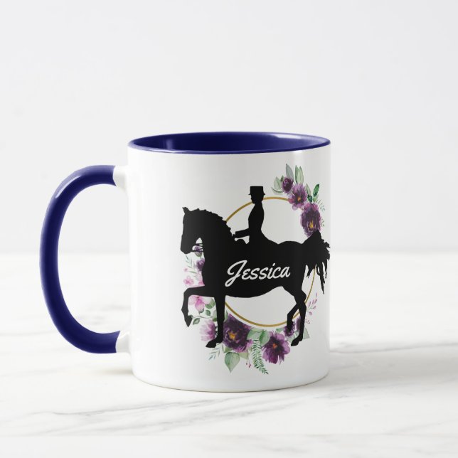 Personalised Dressage Horse Riding Floral Name  Mug (Left)