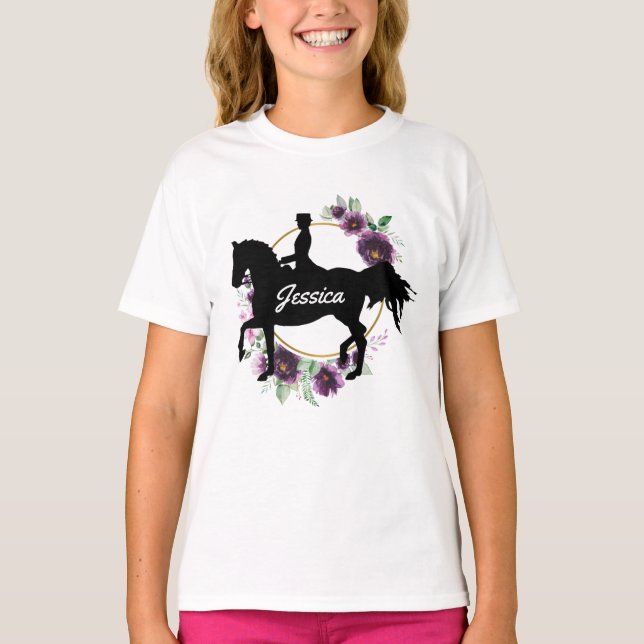 Personalised Dressage Horse Riding Floral Name  T-Shirt (Front)