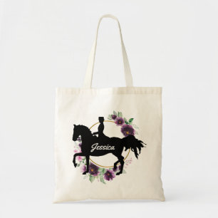 Personalised Dressage Horse Riding Floral Name Tote Bag