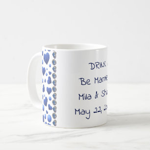 Personalised Drink, Blue glitter heart on whit Coffee Mug