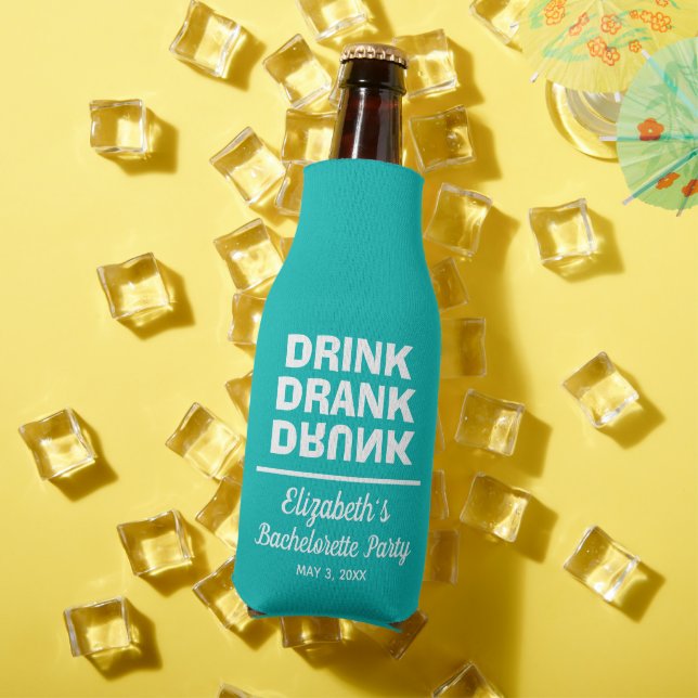 Personalised Drink Drank Drunk Bachelorette Party Bottle Cooler (In Situ Summer)