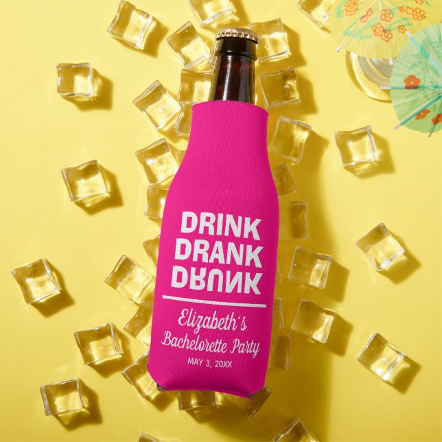 Personalised Drink Drank Drunk Bachelorette Party Bottle Cooler (In Situ Summer)