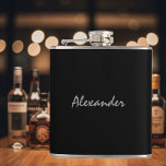 Personalised drink flask | elegant gift for men<br><div class="desc">Personalised drink flask with elegant script text. Customisable black background colour. Cute gift idea for manly men. Personalise it with a name or monogram initials. Alcohol / Drinking present that you can customise.</div>