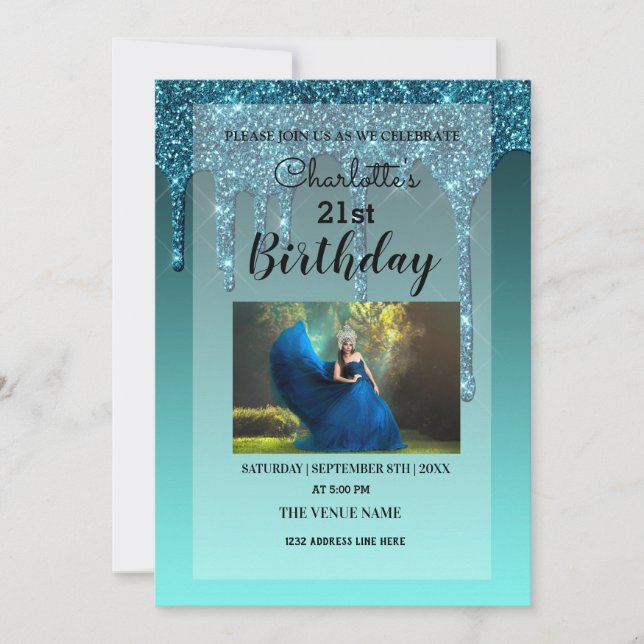 Personalised Dripping Glitter Invitation (Front)