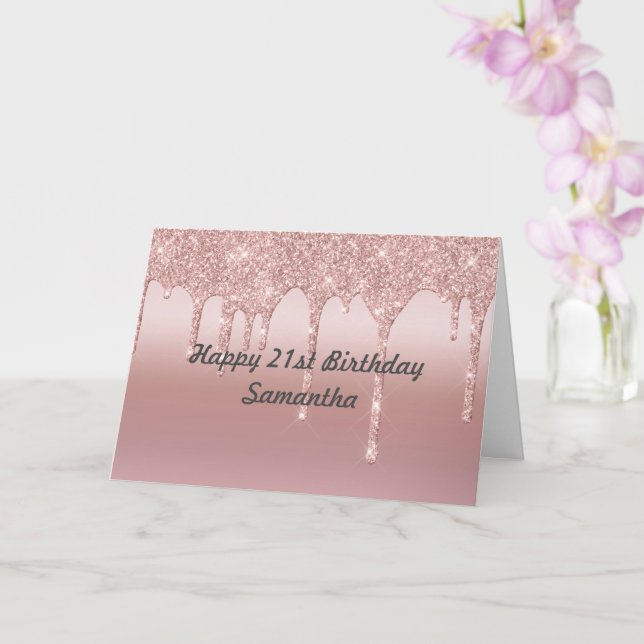 Personalised Dripping Glitter Rose Gold Card (Orchid)
