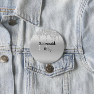 Personalised Dripping Glitter Silver Bridesmaid 7.5 Cm Round Badge