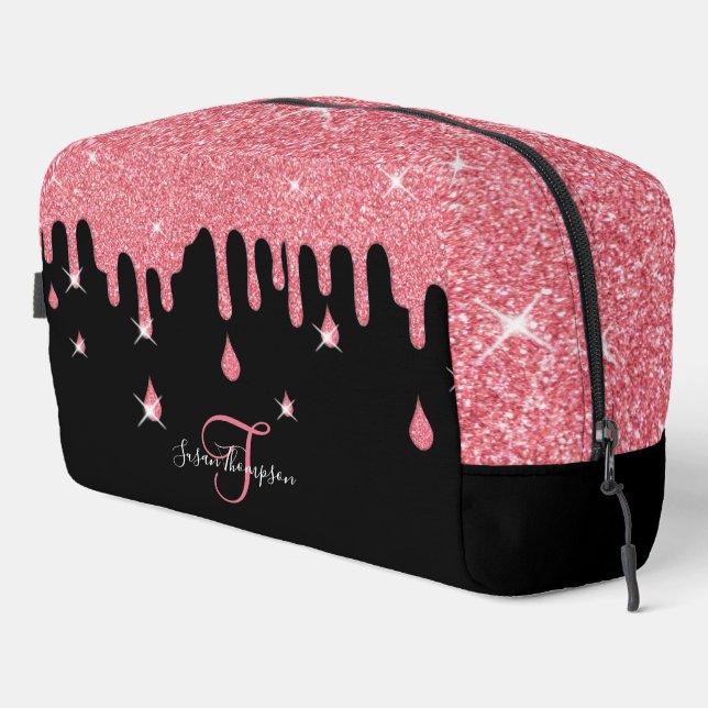 Personalised Dripping Pink Glitter Effect Sparkle Dopp Kit (Right Corner)