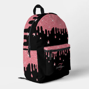 Personalised Dripping Pink Glitter Effect Sparkle Printed Backpack