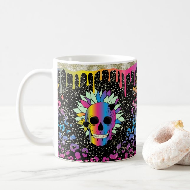 Personalised Dripping Skulls Design Coffee Mug Cup (With Donut)