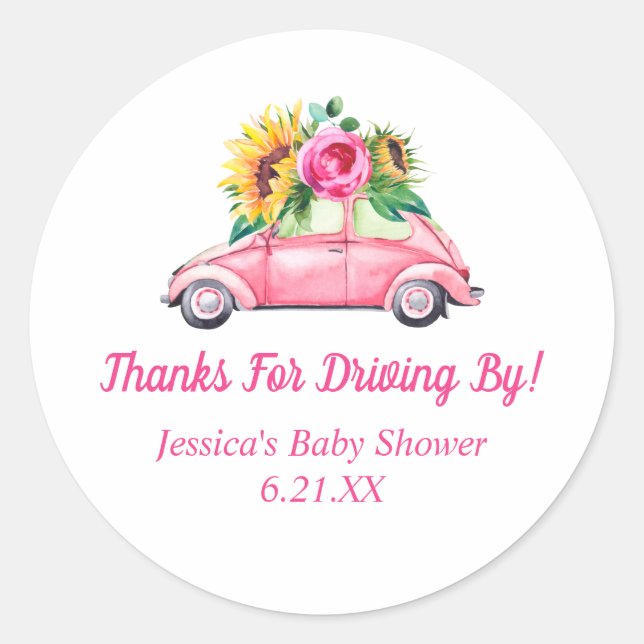 Personalised Drive By Baby Shower Favours Stickers (Front)