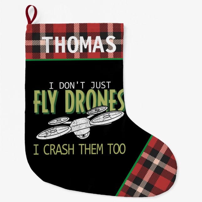 Personalised Drone Fly Crash Multirotor Quadcopter Large Christmas Stocking (Front)