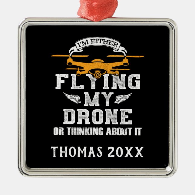 Personalised Drone Pilot Multirotor Quadcopter Metal Tree Decoration (Front)