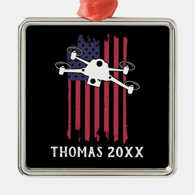 Personalised Drone Pilot Multirotor Quadcopter Metal Tree Decoration (Front)