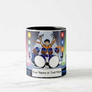 Personalised Drummer - Male Cartoon Two-Tone Coffee Mug